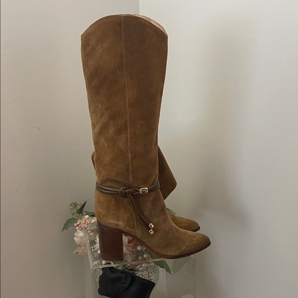 Dolce Vita Cognac Suede Knee-High Heeled Boots - Picture 12 of 12